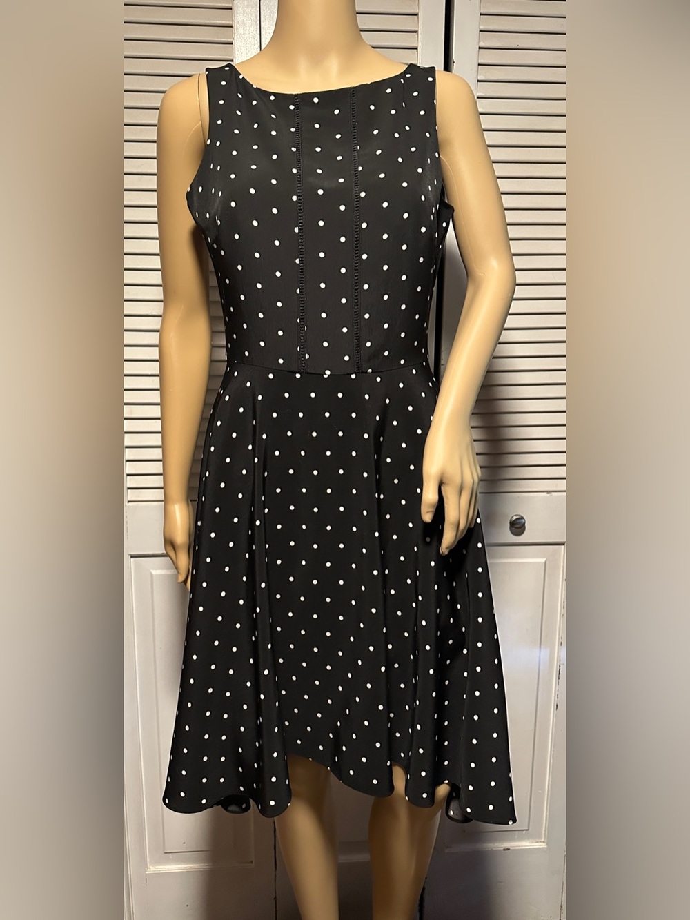 WHBM Black White Polka Dot Fit & Flare Sleeveless Satin Dress 2